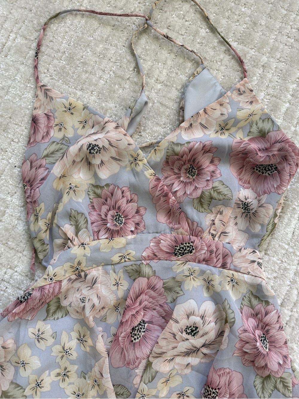 ASTR Dusty Rose and Light Blue Floral High-Low Tiered Maxi Dress - Picture 2 of 5